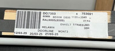 Sort BD30/db35 brand-/lyddør m/karm vh.