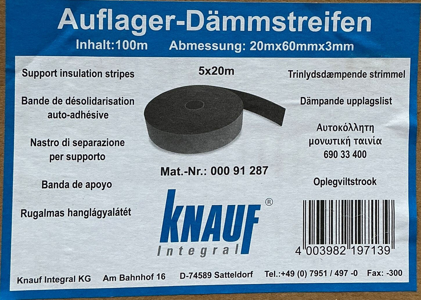 5 ruller KNAUF - trinlydsdæmpemde strimmel