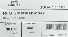 500 stk Sidefalsbinder Ø2mm EN 1.4310