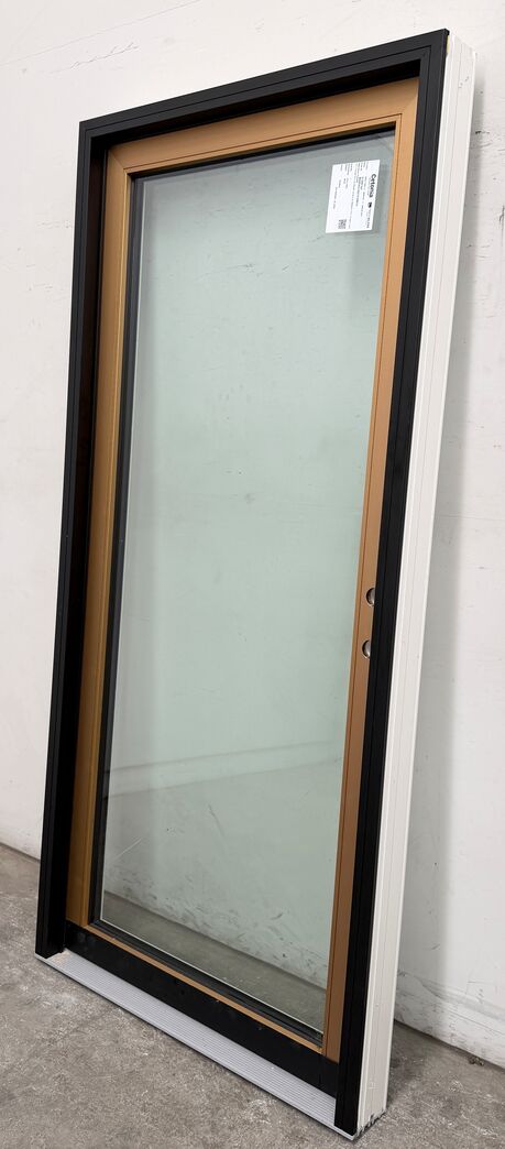 Guldfarvet hh. facadedør med karm 222 cm.
