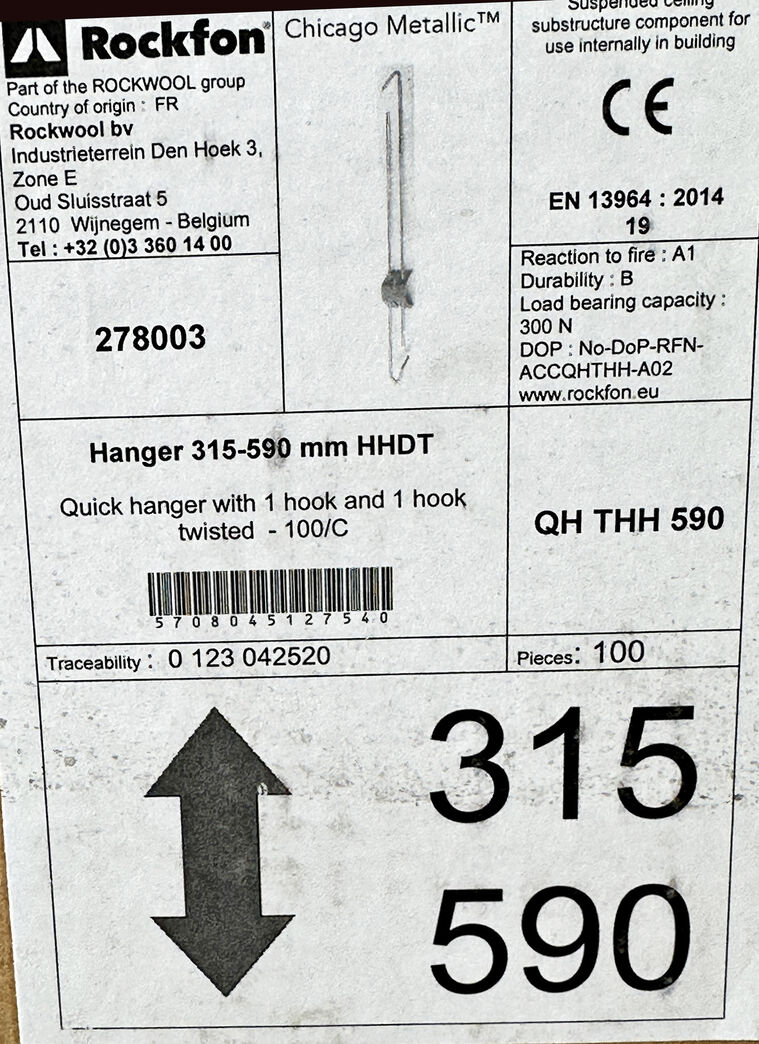 Rockfon justerbar strop 315-590 mm a 100 stk