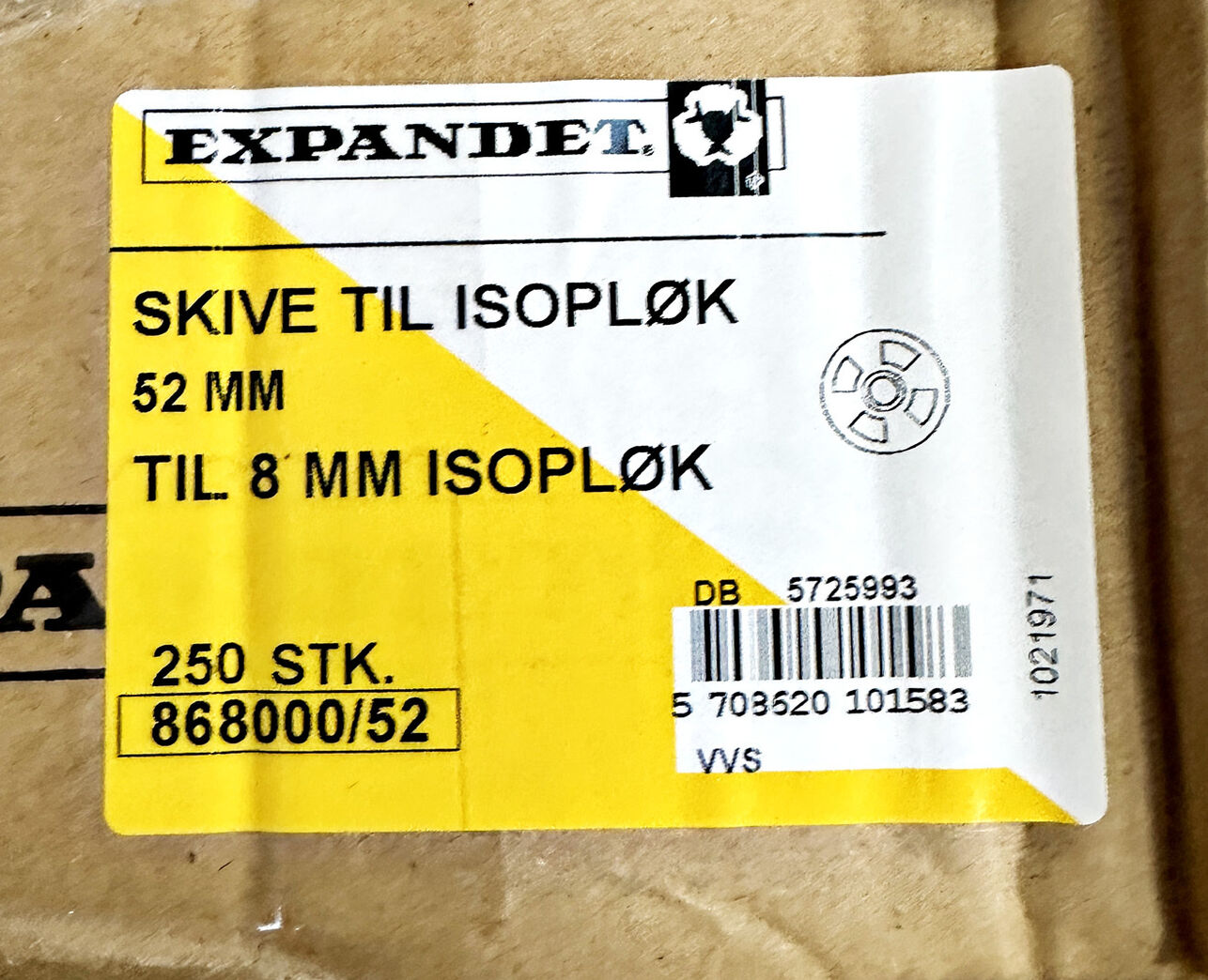 Expandet skiver til isopløk 52 mm - 250 stk Expandet skiver til isopløk 52 mm - 250 stk