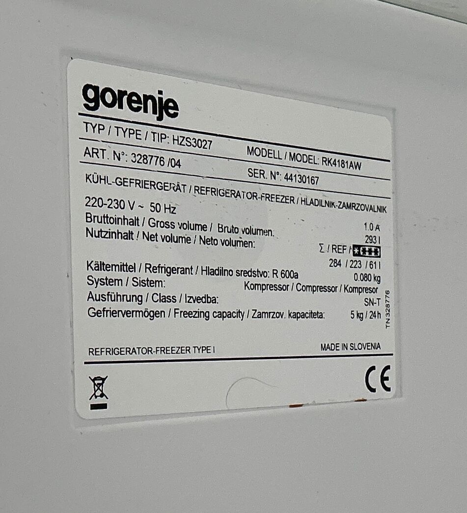 Fritstående Gorenje køle/fryseskab 223/61 liter