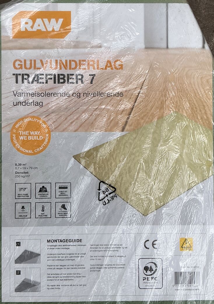Træfiber 7 mm - gulvunderlag - 33 plader