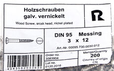 3,0 x 12 DIN 95 forniklet messingskrue