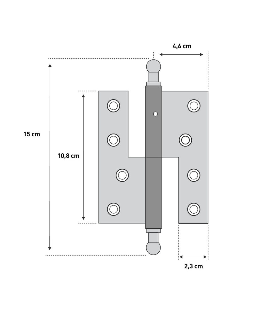 Hamborghængsel højrehængt 150mm m. rund knop, ubeh.