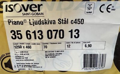 Isover Piano isolering 1250x460x70mm