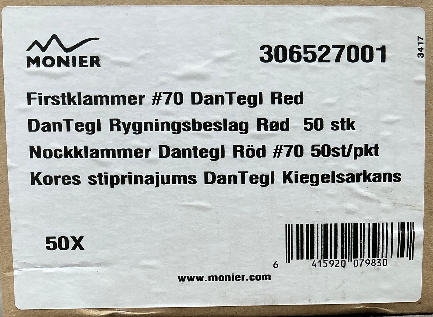MONIER Rygningsbeslag 50 stk