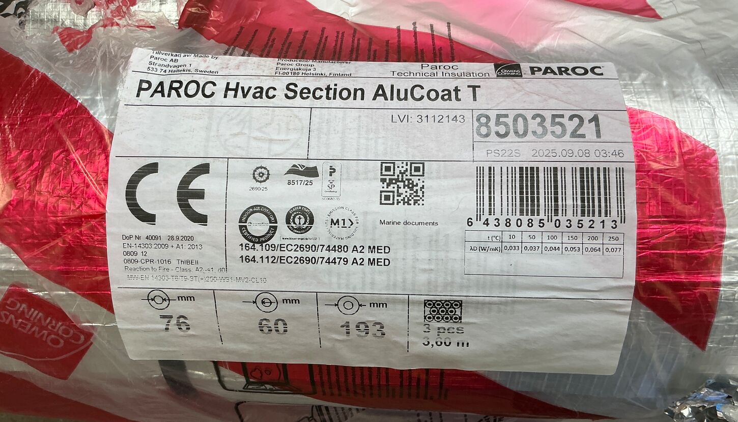 3 stk PAROC Hvac Section AluCoat T Rørskål (76/60 mm)